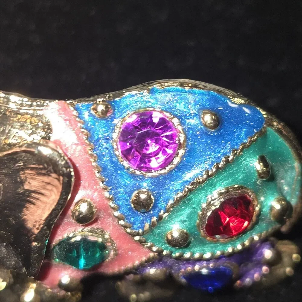 Unmarked VTG Multicolored Enamel & Rhinestone Gold Tone Trunk Up Elephant Brooch